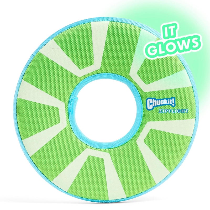 Chuckit! Max Glow Zipflight Flying Disc Dog Toy - Water Floating Flyer for Beach and Pool - Durable Polyester Construction - For Medium and Large Dogs - Size Medium - 8.5â€ L x 8.5â€ W - Pack of 1 - Image 3